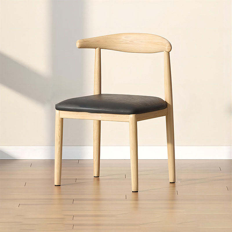 Scandinavian Cowhide Leather Square Dining Chair — Latex / Coffee Color Leather - Walnut Legs