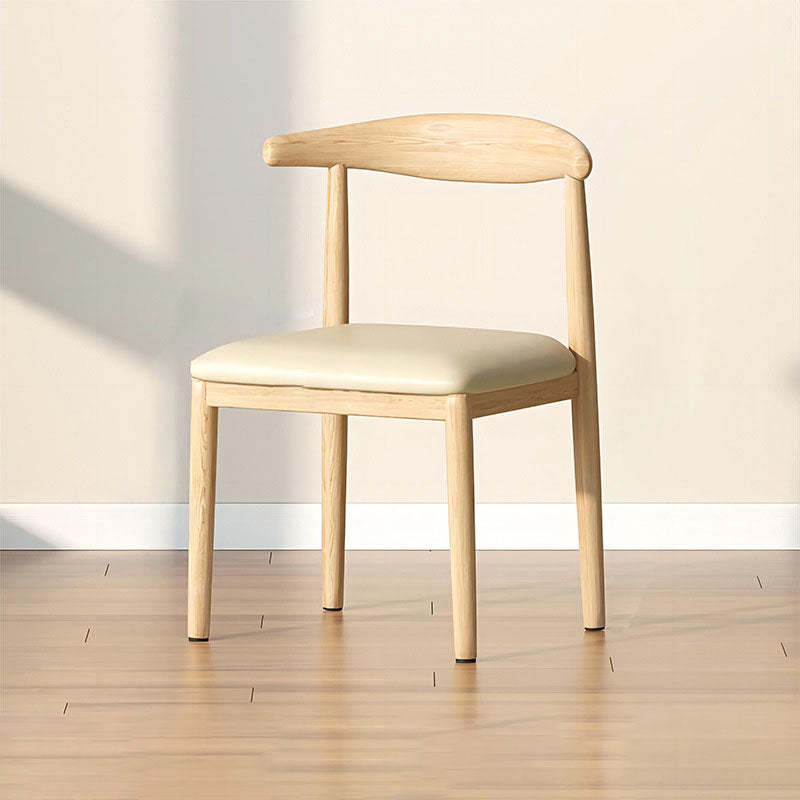 Scandinavian Cowhide Leather Square Dining Chair — Latex / Coffee Color Linen - Walnut Legs
