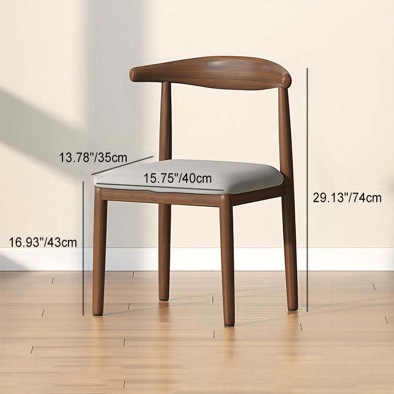 Scandinavian Cowhide Leather Square Dining Chair — Sponge / Khaki Linen - Walnut Legs
