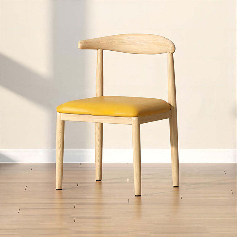 Scandinavian Cowhide Leather Square Dining Chair — Sponge / Coffee Color Linen - Wood Legs