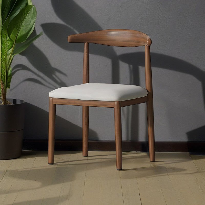 Scandinavian Cowhide Leather Square Dining Chair — Sponge / Coffee Color Leather - Walnut Legs