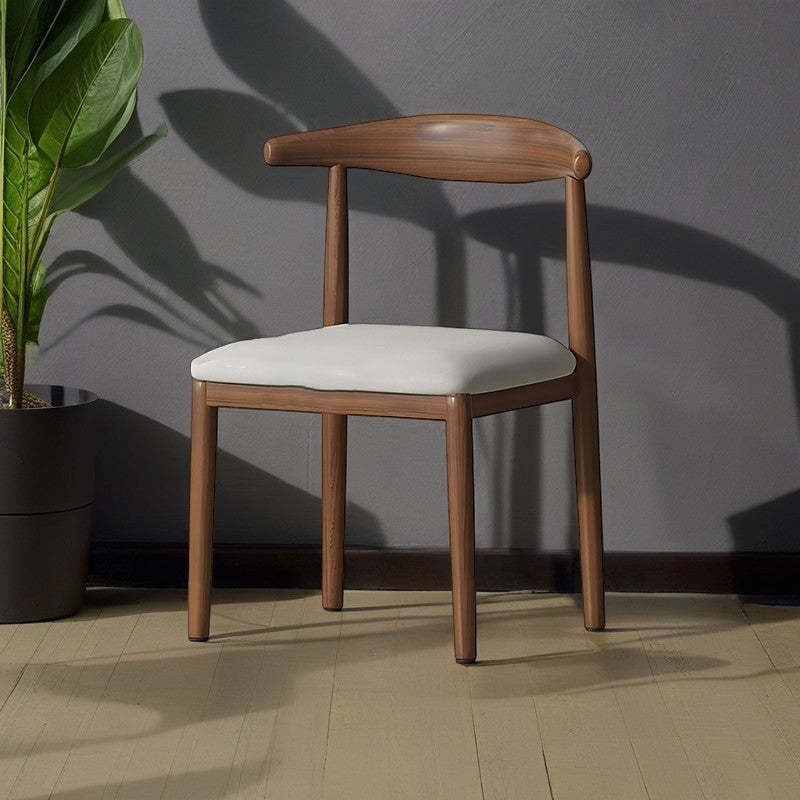Scandinavian Cowhide Leather Square Dining Chair — Sponge / Coffee Color Leather - Walnut Legs