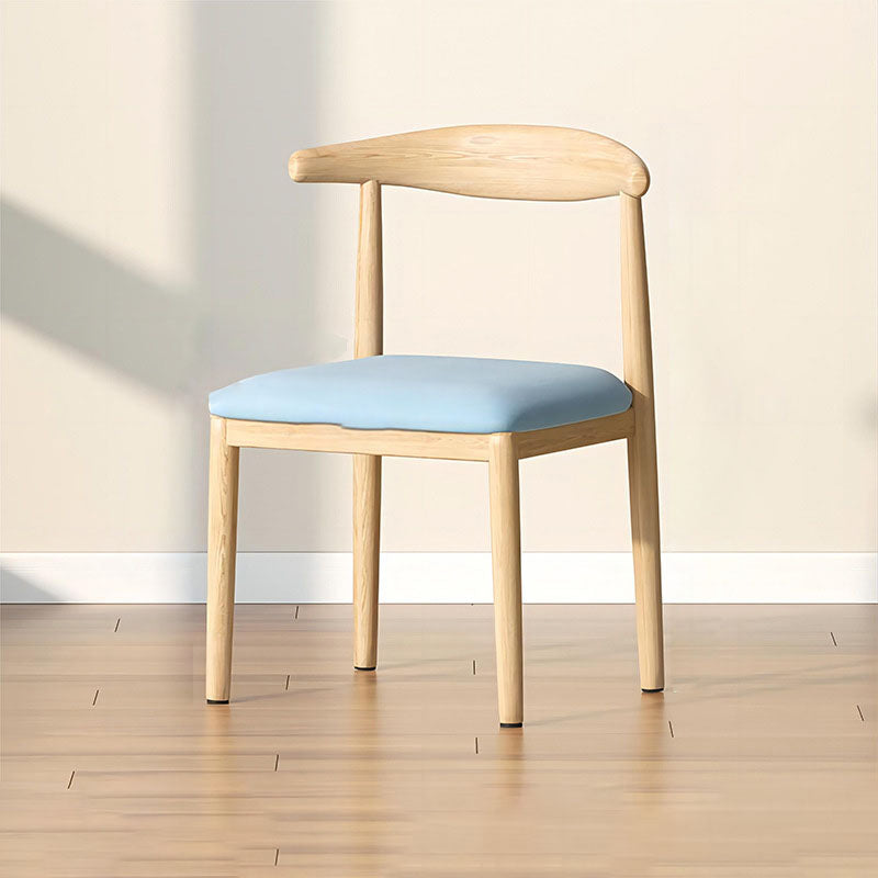 Scandinavian Cowhide Leather Square Dining Chair — Latex / Khaki Linen - Walnut Legs