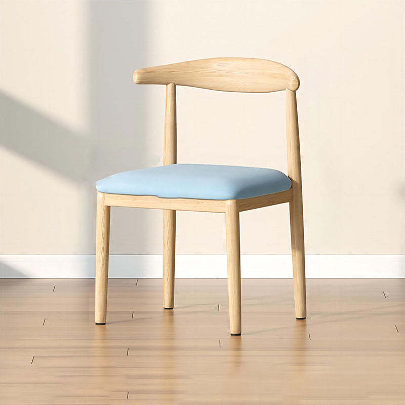 Scandinavian Cowhide Leather Square Dining Chair — Latex / Khaki Linen - Walnut Legs