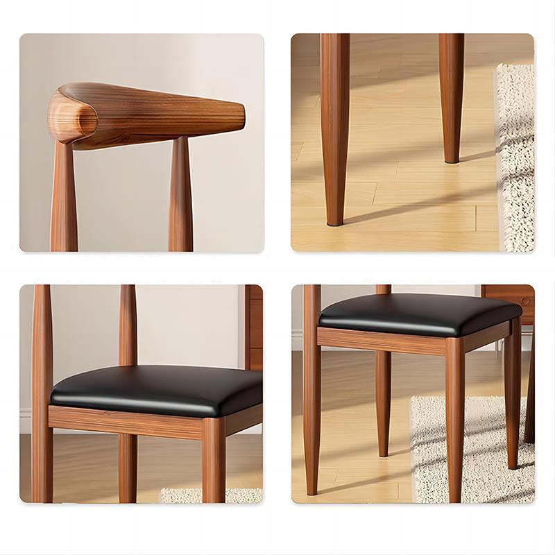 Scandinavian Cowhide Leather Square Dining Chair — Sponge / Khaki Linen - Wood Legs