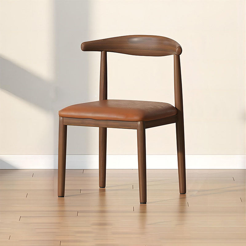 Scandinavian Cowhide Leather Square Dining Chair — Sponge / Blue Linen - Wood Legs