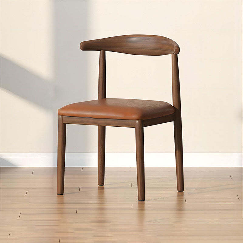 Scandinavian Cowhide Leather Square Dining Chair — Sponge / Blue Linen - Wood Legs