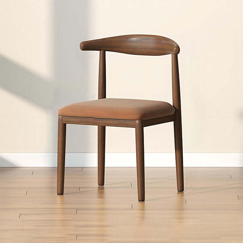 Scandinavian Cowhide Leather Square Dining Chair — Sponge / Cyan Linen - Wood Legs