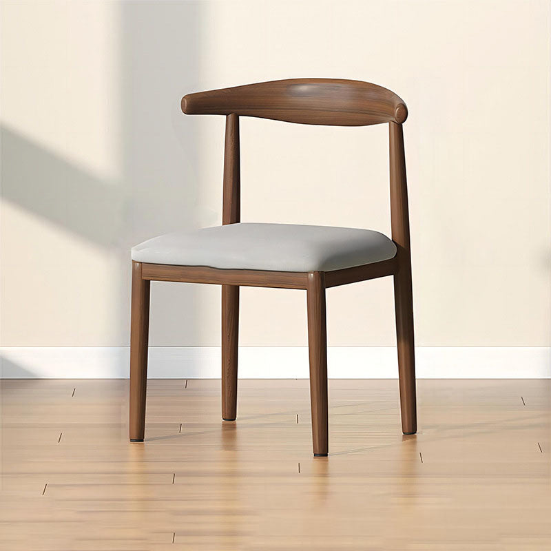 Scandinavian Cowhide Leather Square Dining Chair — Sponge / Black Leather - Wood Legs