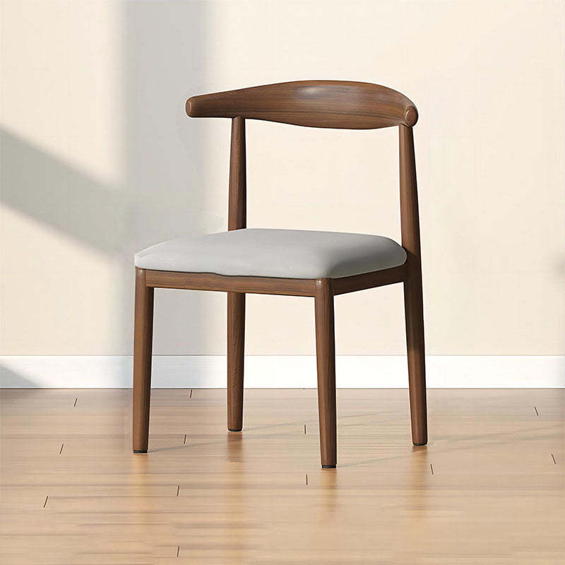 Scandinavian Cowhide Leather Square Dining Chair — Sponge / Black Leather - Wood Legs