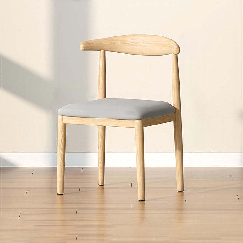 Scandinavian Cowhide Leather Square Dining Chair — Sponge / Beige Leather - Wood Legs