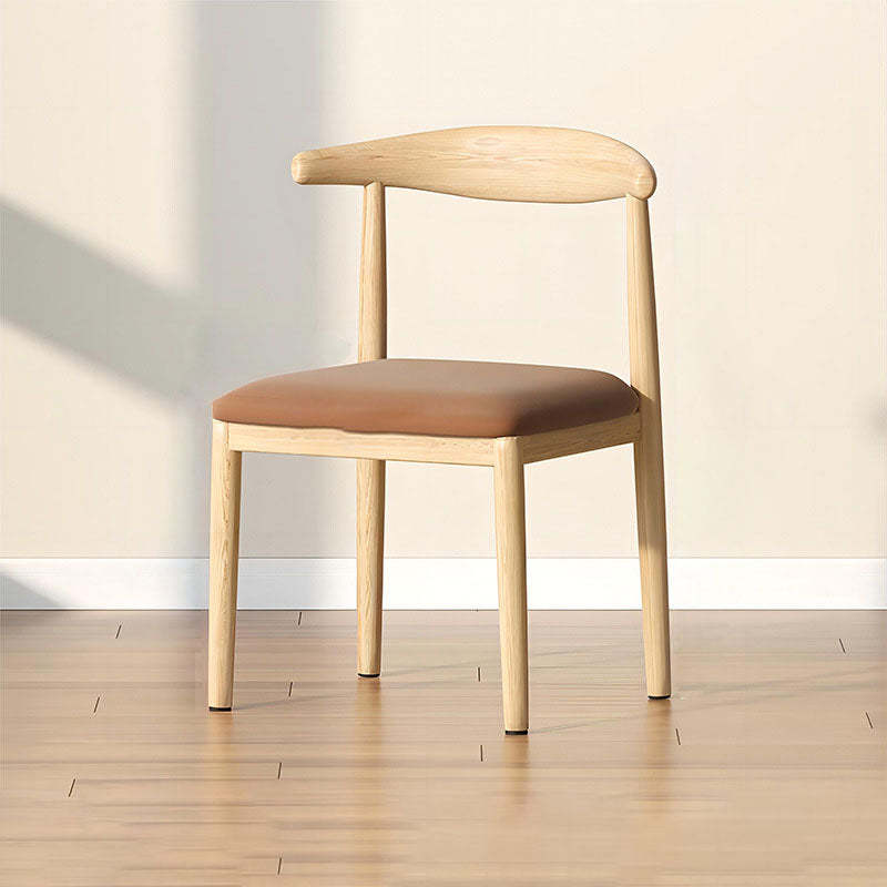Scandinavian Cowhide Leather Square Dining Chair — Sponge / Yellow Leather - Wood Legs