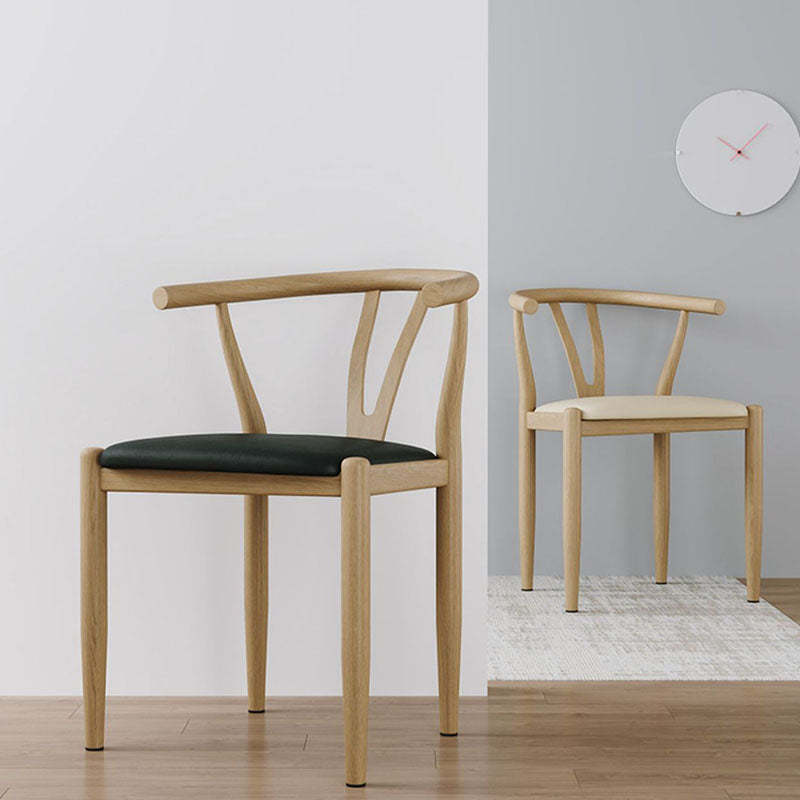Vintage Round Steel Leather Dining Chair — Coffee Color Leather / Wood