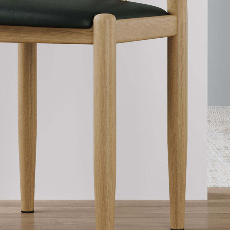 Vintage Round Steel Leather Dining Chair — Beige Leather / Walnut