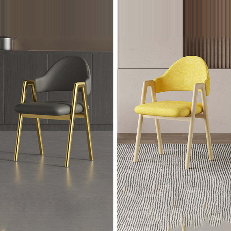 Curved Pana Leather Linen Dining Chair