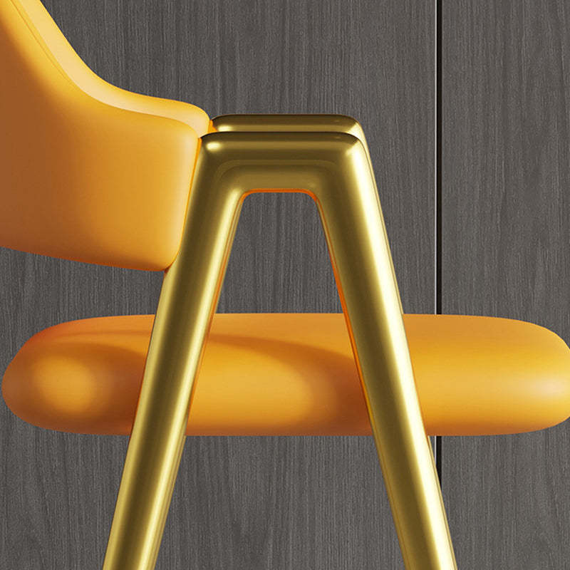 Curved Pana Leather Linen Dining Chair — Orange Linen - Wood Legs