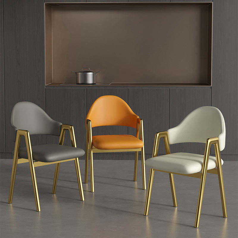 Curved Pana Leather Linen Dining Chair