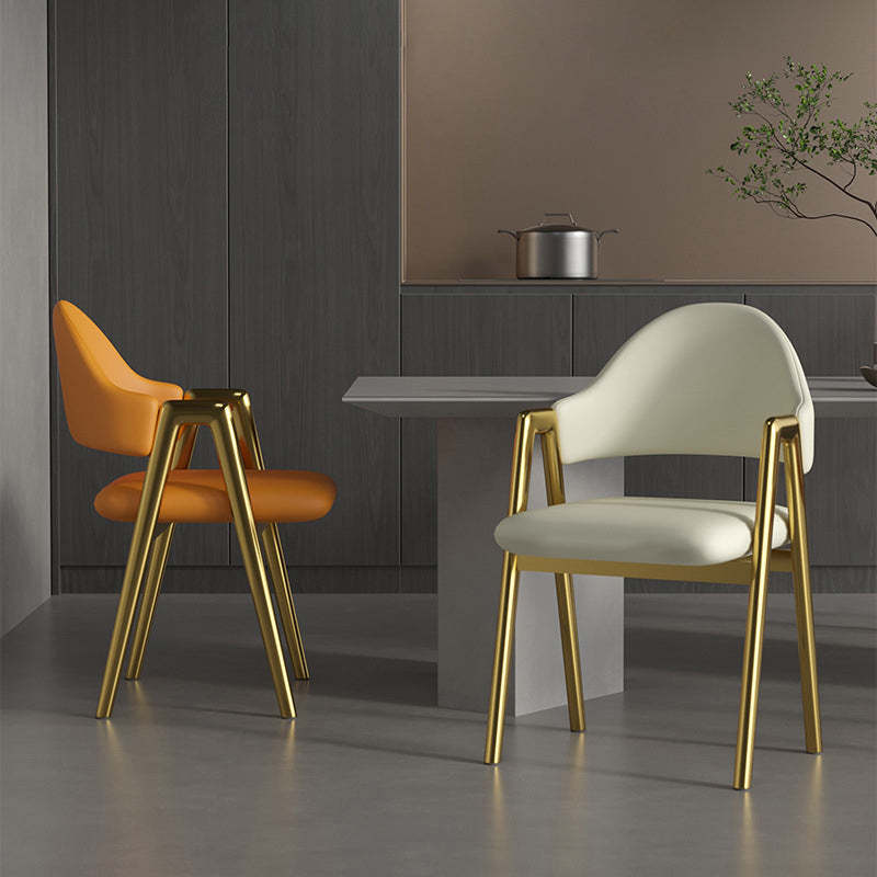 Curved Pana Leather Linen Dining Chair