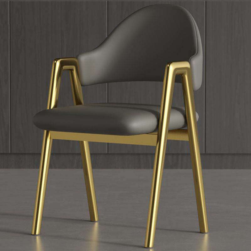 Curved Pana Leather Linen Dining Chair