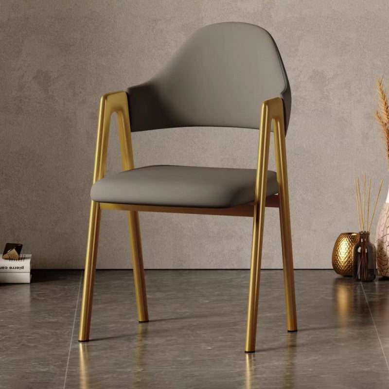Curved Pana Leather Linen Dining Chair — White Leather - Gold Legs