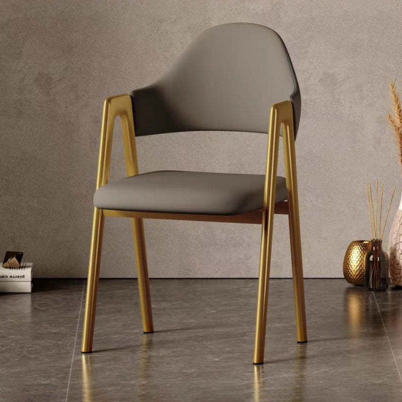 Curved Pana Leather Linen Dining Chair — White Leather - Gold Legs