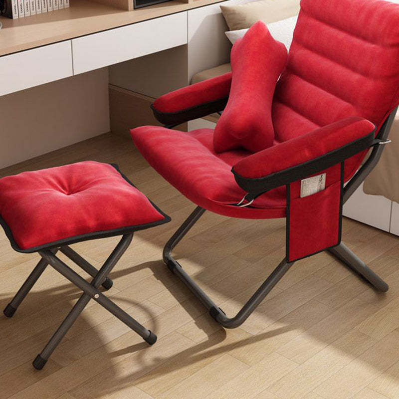 Scandinavian Iron Curved Foldable Recliner — With Storage Bag & With Footrest & With Pillow / Brown