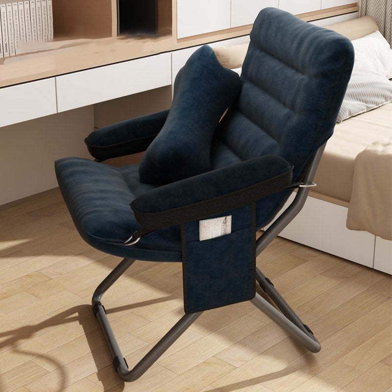 Scandinavian Iron Curved Foldable Recliner — With Storage Bag & With Footrest & With Pillow / Dark Blue