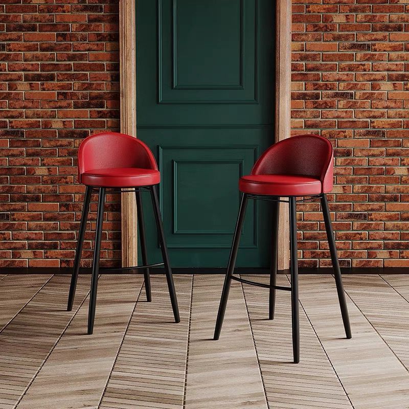 Nordic Iron Curved Low-Back Bar Stool — Coffee Color