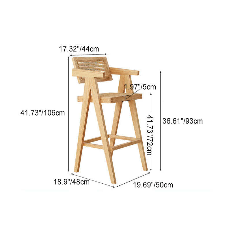 Retro Wood Rattan Bar Stool — Imitation Rattan / Walnut Color