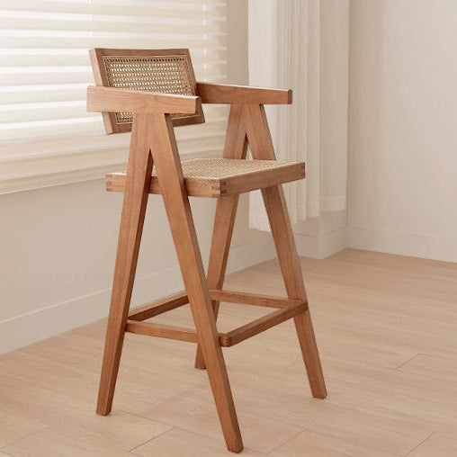 Retro Wood Rattan Bar Stool