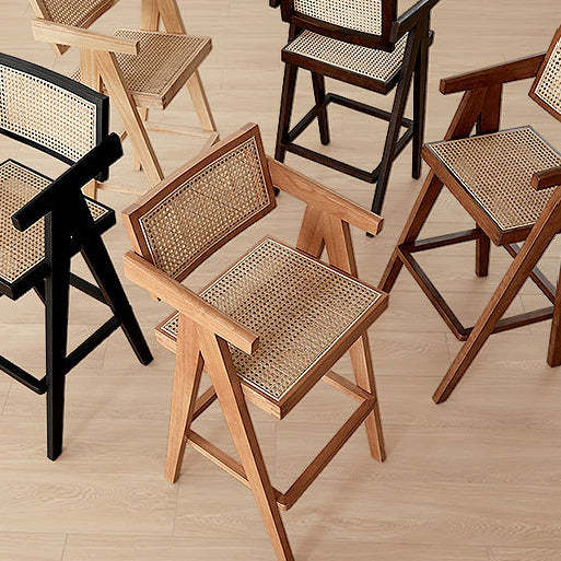 Retro Wood Rattan Bar Stool