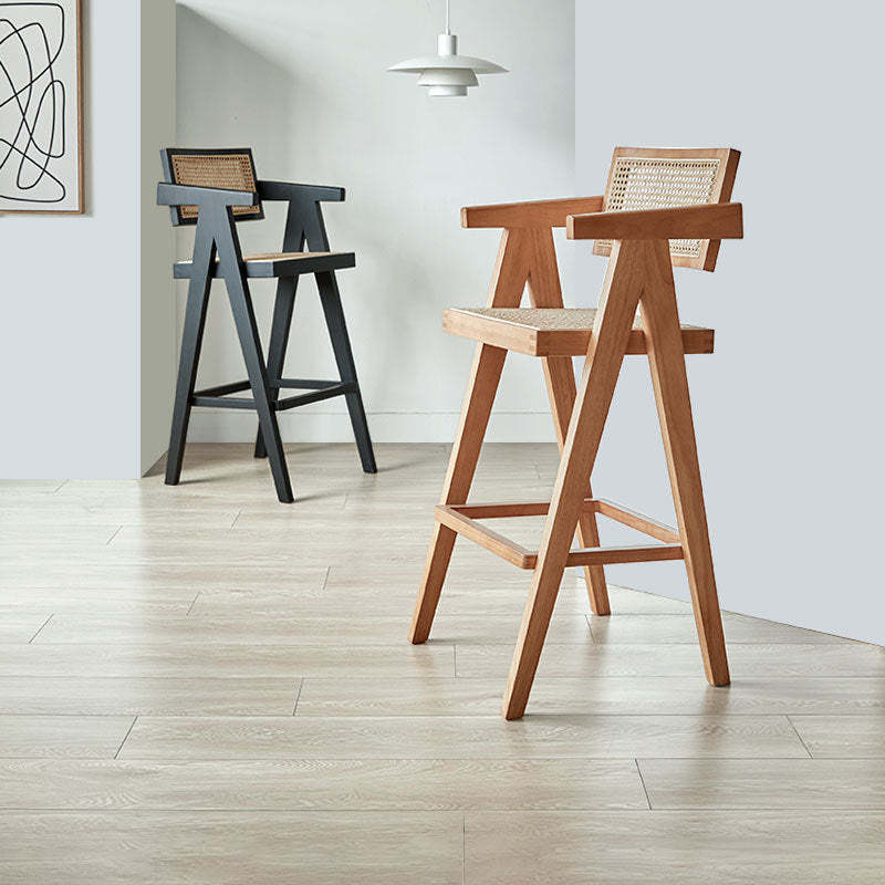 Retro Wood Rattan Bar Stool — Imitation Rattan / Light Walnut Color