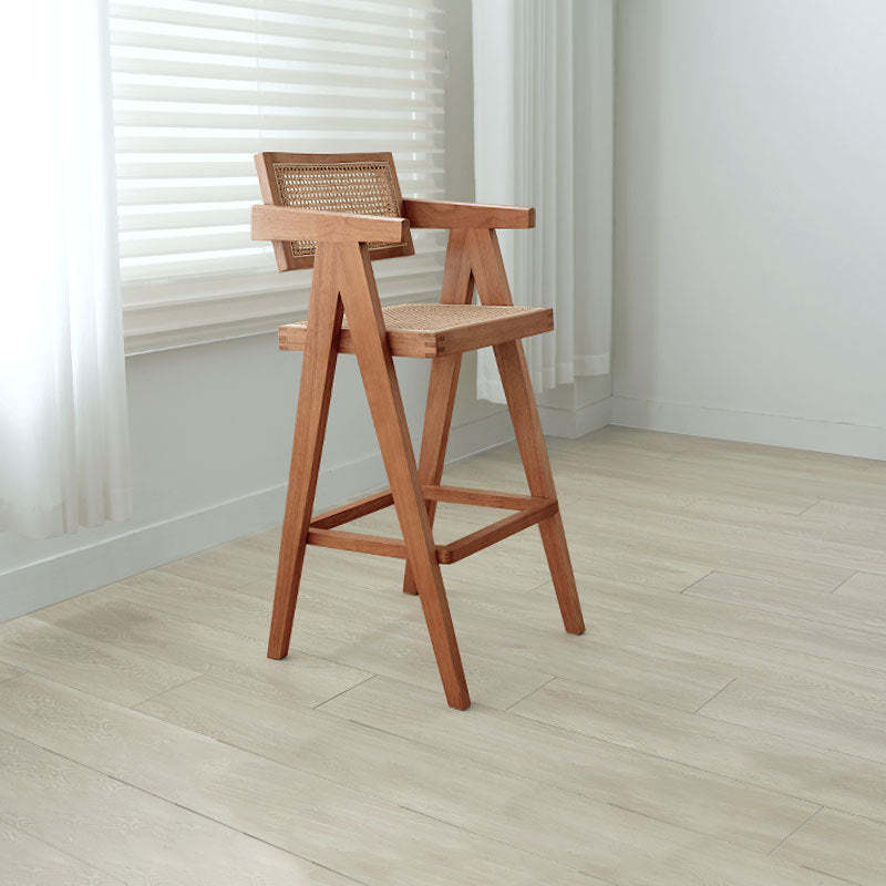 Retro Wood Rattan Bar Stool — Rattan / Walnut Color