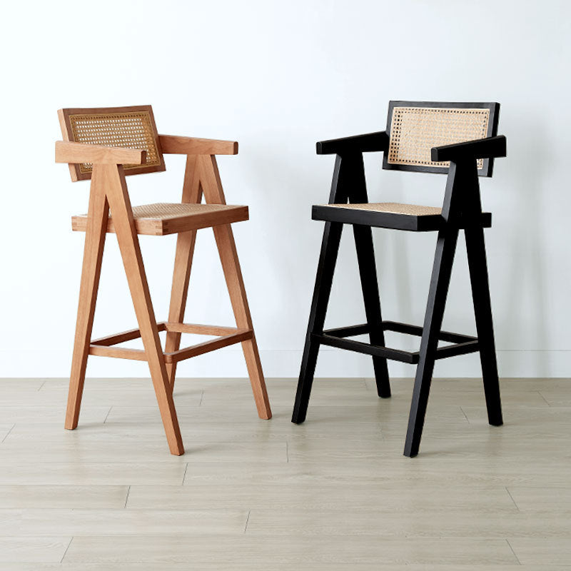 Retro Wood Rattan Bar Stool