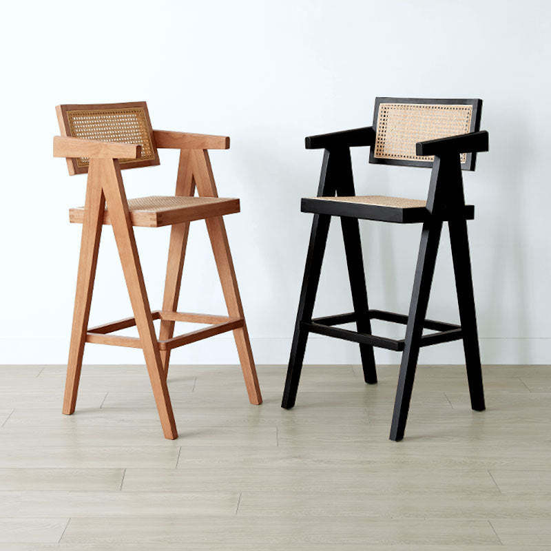 Retro Wood Rattan Bar Stool