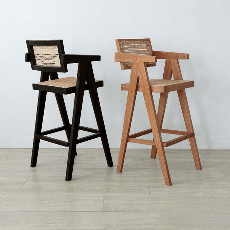 Retro Wood Rattan Bar Stool