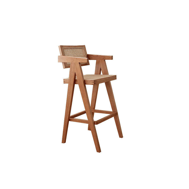 Retro Wood Rattan Bar Stool