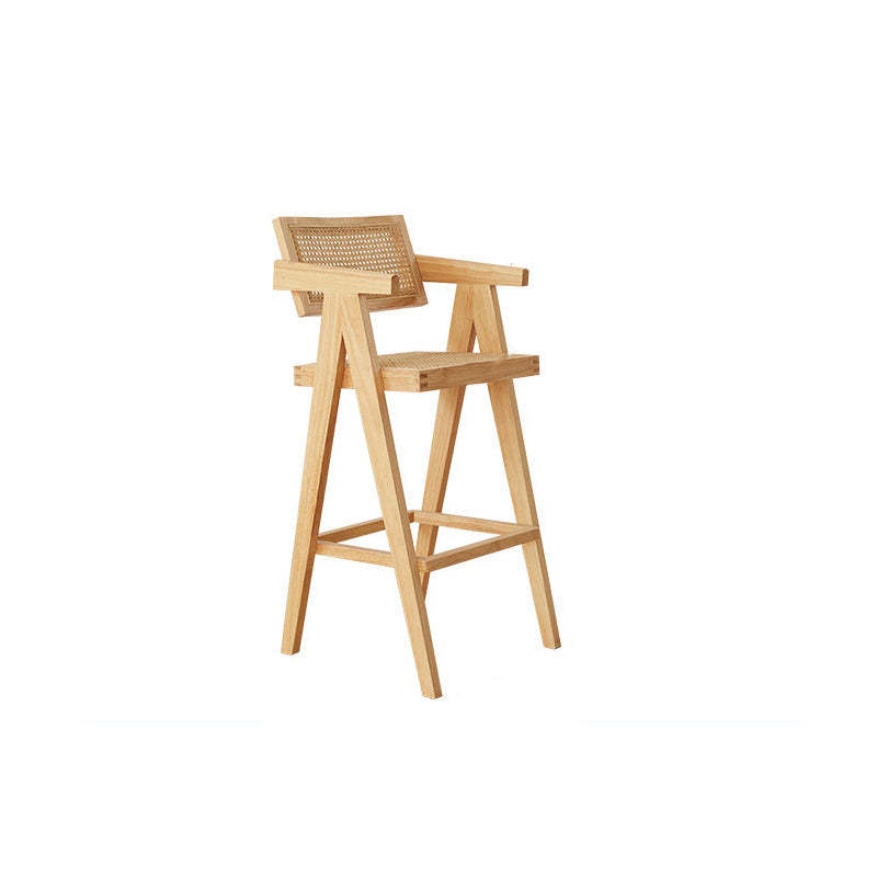 Retro Wood Rattan Bar Stool