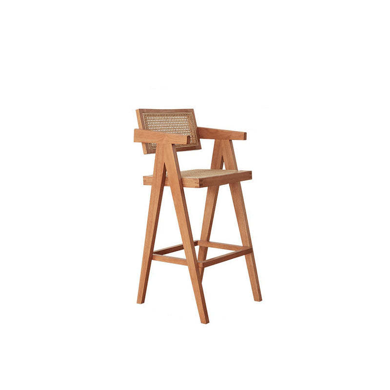 Retro Wood Rattan Bar Stool