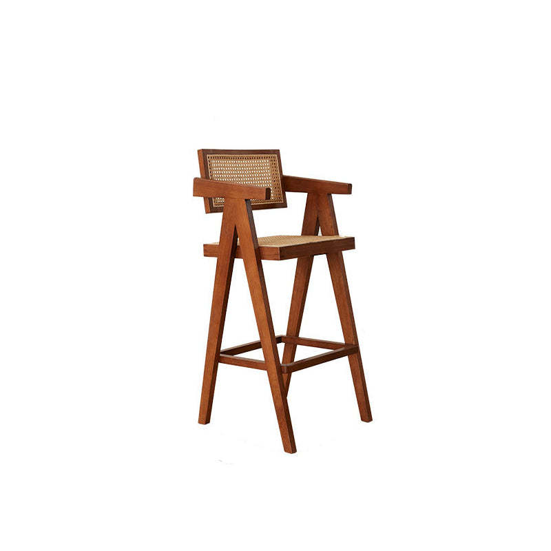 Retro Wood Rattan Bar Stool
