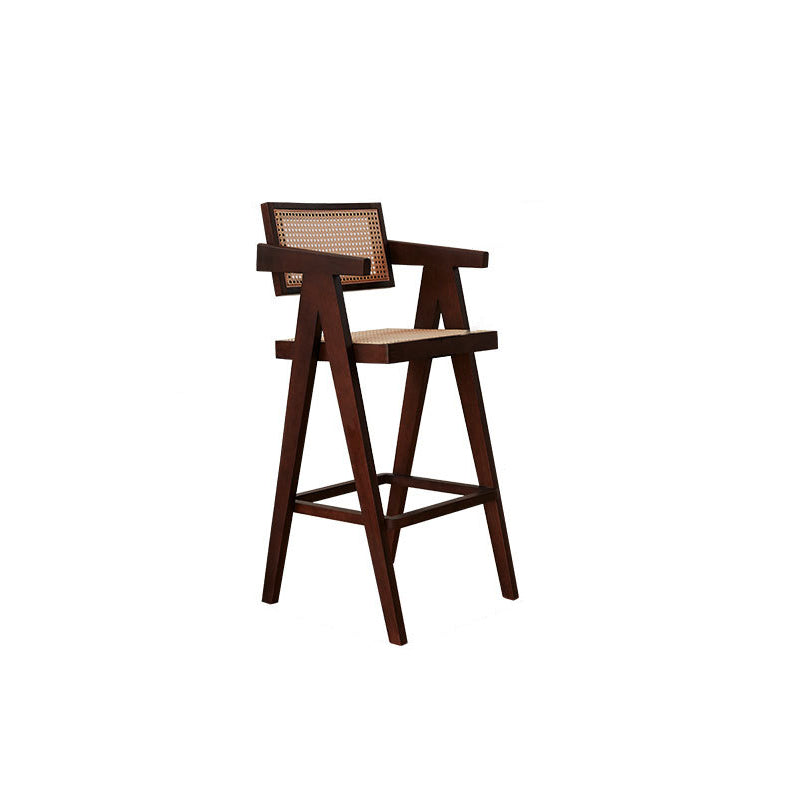 Retro Wood Rattan Bar Stool