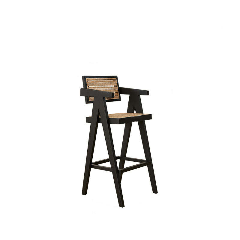 Retro Wood Rattan Bar Stool