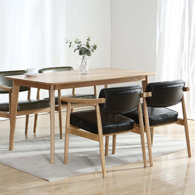 Nordic Wood PU Leather Dining Chair — Wood Color / Gray