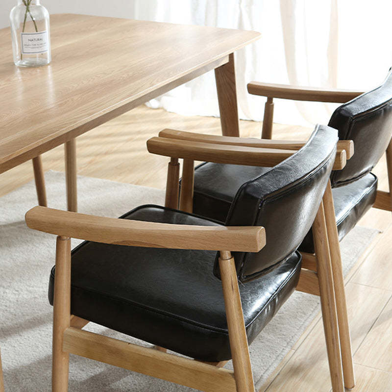 Nordic Wood PU Leather Dining Chair — Walnut Color / Wine Red