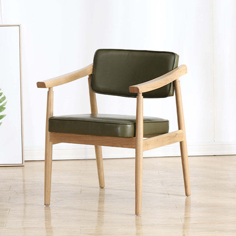 Nordic Wood PU Leather Dining Chair — Walnut Color / Green