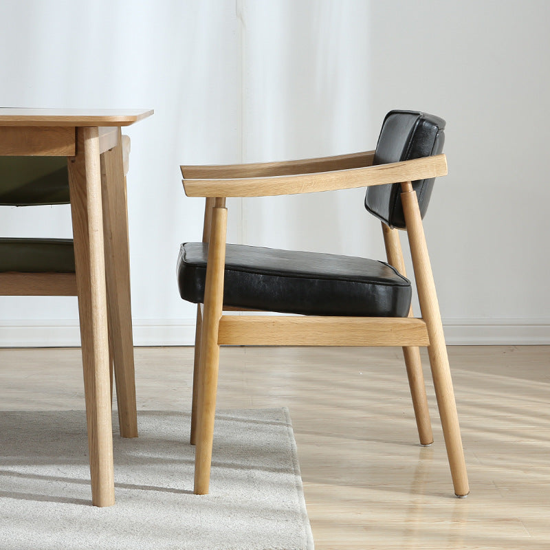 Nordic Wood PU Leather Dining Chair — Wood Color / Wine Red
