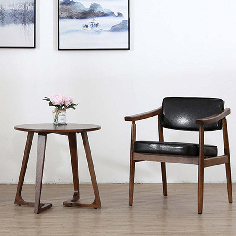 Nordic Wood PU Leather Dining Chair — Wood Color / Black