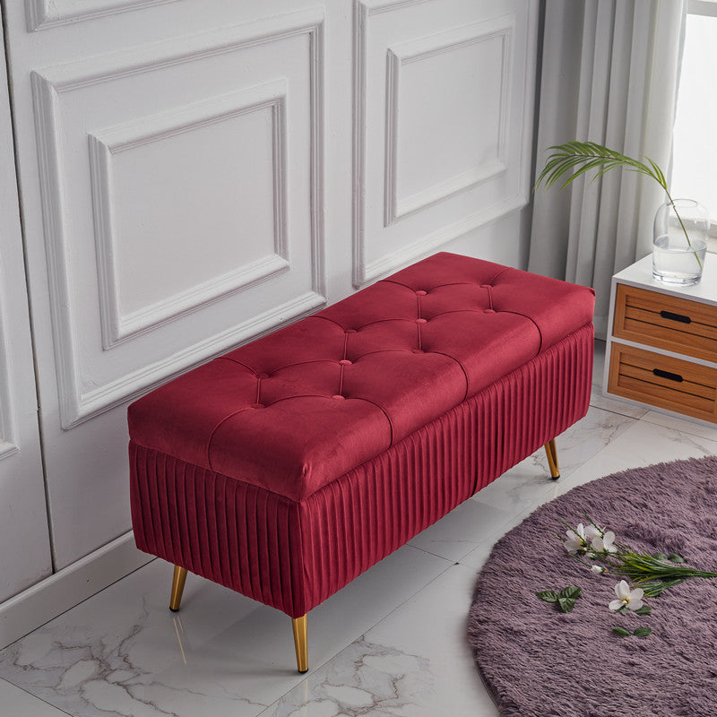 Minimalist Velvet Metal Storage Bench — Blue