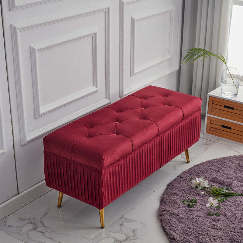 Minimalist Velvet Metal Storage Bench — Blue