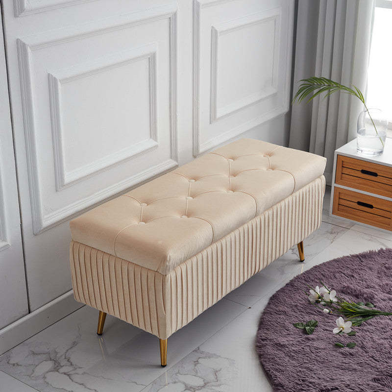 Minimalist Velvet Metal Storage Bench — Dark Green